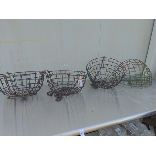 61 - 3 hanging basket frames & 2 wall pocket frames