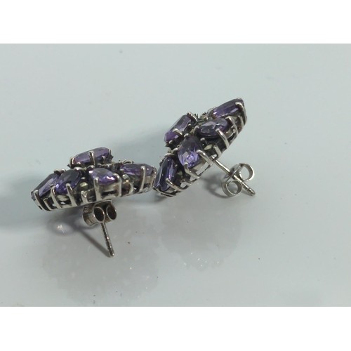 632 - Pair of 925 silver and amethyst oval earrings, length 20mm, gross weight 9.95 grams