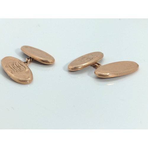 652 - Pair of 9ct gold rose gold cufflinks, initialled, gross weight 3.38 grams