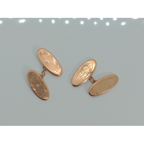 652 - Pair of 9ct gold rose gold cufflinks, initialled, gross weight 3.38 grams