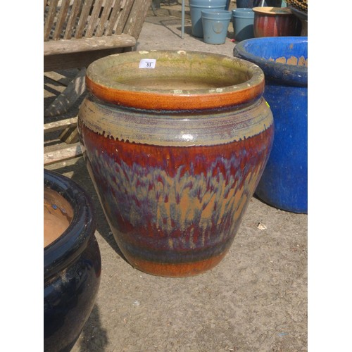 81 - 3 large glazed garden planters/pots. Tallest H42cm