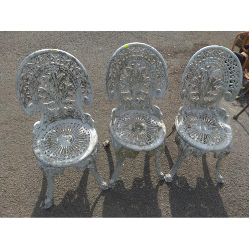 97 - 3 cast aluminium garden bistro chairs