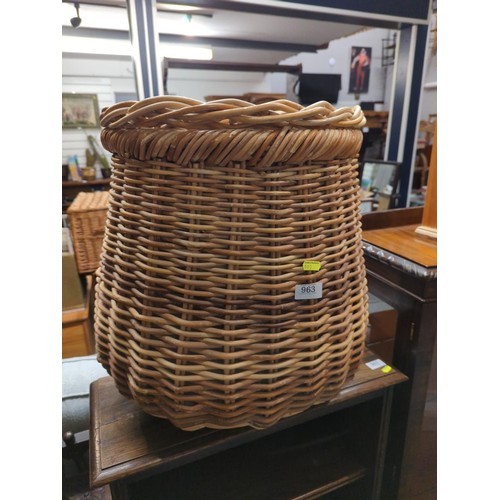 963 - Wicker laundry basket bulbous shape  Dia 42 cm H 53 cm