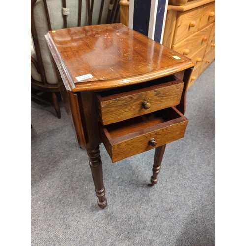 979 - Small drop leaf table with original castors with two drawers and one zinc lined hobby table. W76D56H... 