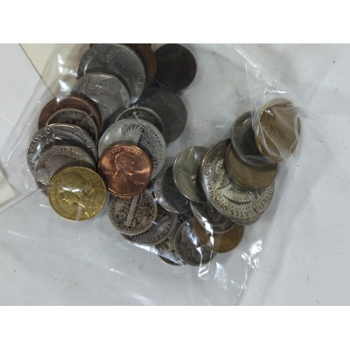 592 - USA silver coins together with other foreign coins and banknotes etc, gross weight 160 grams