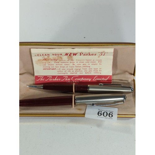 606 - Parker pen & protracting pencil boxed set