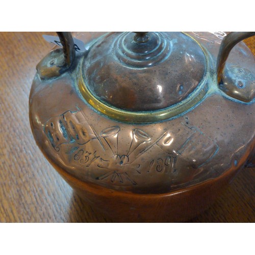 557A - Copper Kettle with 1837 to 1897 Victoria the longest reign 