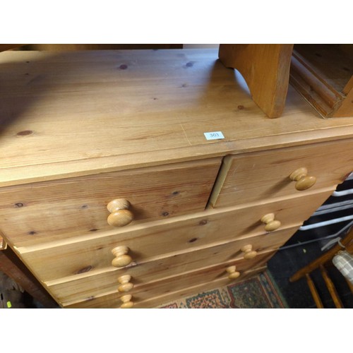 303 - Pine 2 over 3 chest of drawers. W100cm D43cm H108cm