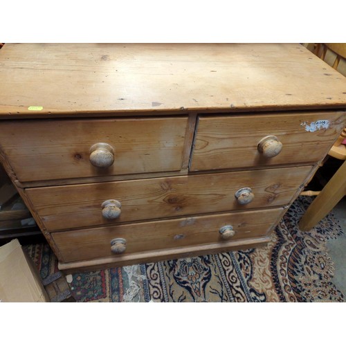 372 - Pine dressing table, 2 over 2 with upper small jewellery drawers & mirror. W90cm D52cm H152cm