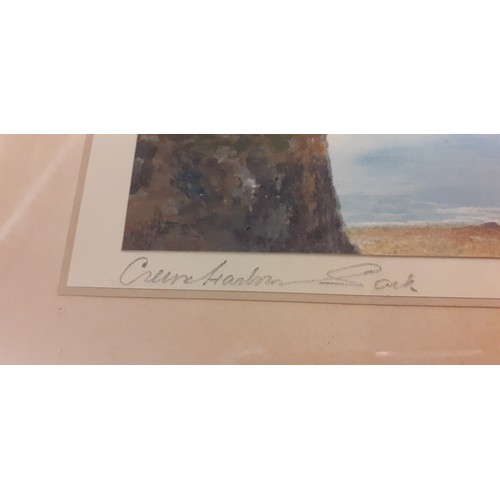 406 - Framed watercolour of Sark signed bottom left, 40 x 36cm