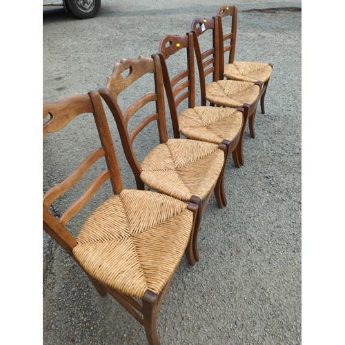 327 - 5 rush-seated chairs (1x pair, 3 similar)