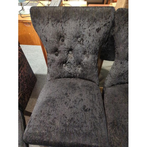 328 - Four black crushed velvet button backed chairs