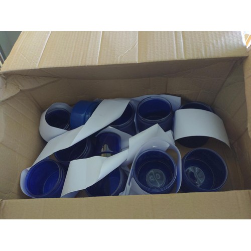 237 - 1 box of blue glass jars,  with bag of lids, various types (new)