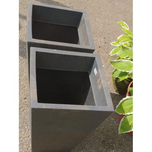 102A - Pair of square tapered fibreglass planters. H55cm W35cm