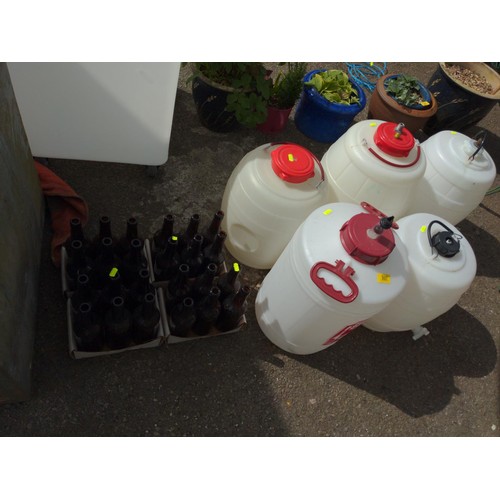 107 - Various home brewing equipment, glass bottles etc.