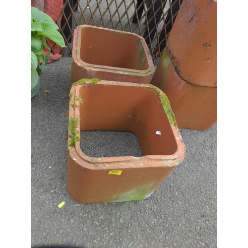 120 - 2x square terracotta pipe sections / raised planters / forcers. 37.5cm H32cm