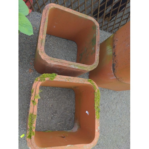 120 - 2x square terracotta pipe sections / raised planters / forcers. 37.5cm H32cm