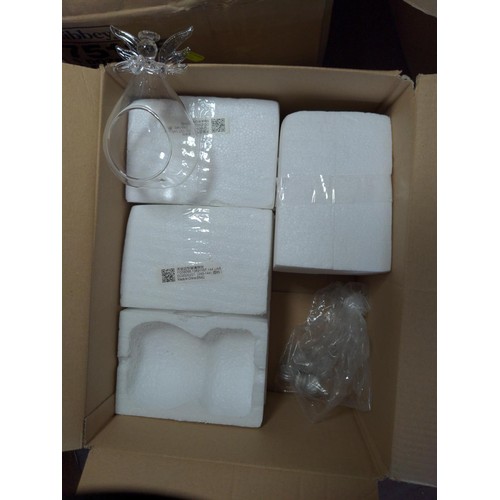 144 - Large box of ex-stock candle holders, jars, bottles, lids, decorative items, tealights etc.