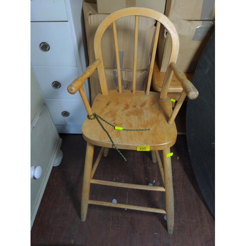 150 - Child's beech high seated chair. Seat H56cm