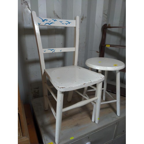 153 - White painted chair & a stool