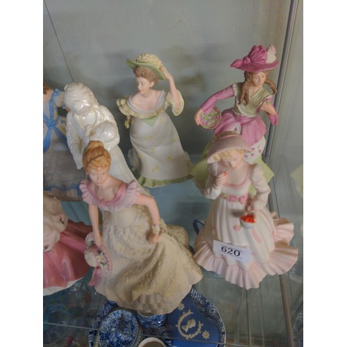 620 - 6 Wedgwood period dressed figures with certificates of Authenticity and 1 Worcester.