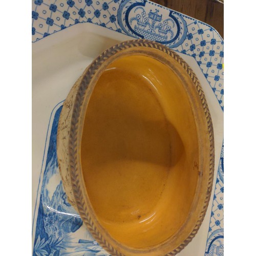 662 - Wedgwood game pie dish(w23 d 17.5 cm) plus a large Adams meat dish with tree and well.