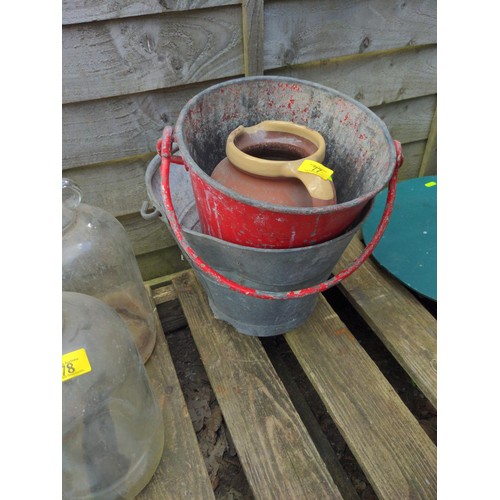 77 - Vintage fire bucket & terracotta jug