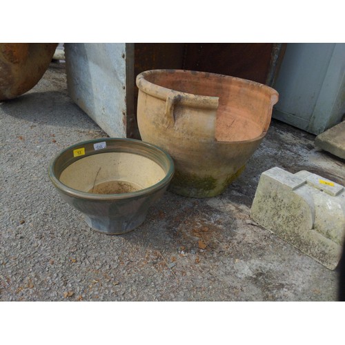 83 - Glazed pot & large terracotta pot with cutout side (H36cm)