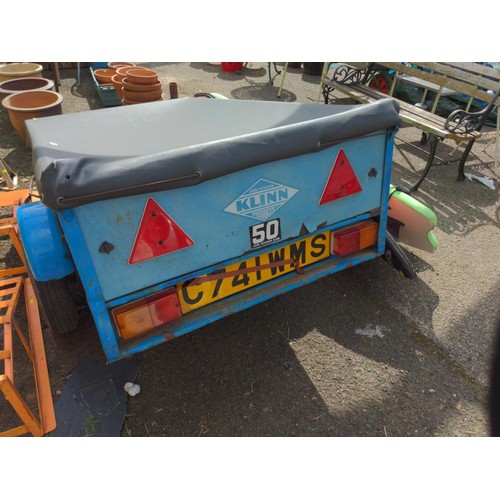 96 - Single Axel trailer with vinyl cargo cover. Overall length 215cm.