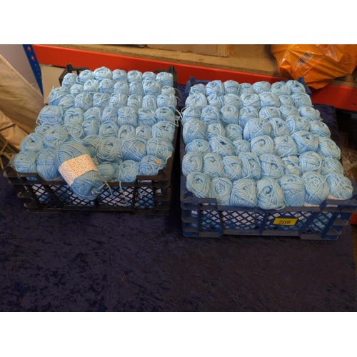 209 - 2 trays of blue yarn (25g balls) Approx. 100 balls