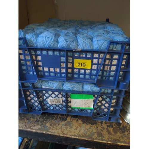 210 - 2 trays of blue yarn (25g balls) Approx. 100 balls