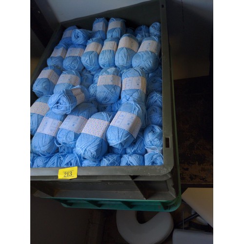 213 - 3 trays of blue yarn (25g balls) Approx. over 200 balls