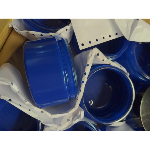 237 - 1 box of blue glass jars,  with bag of lids, various types (new)