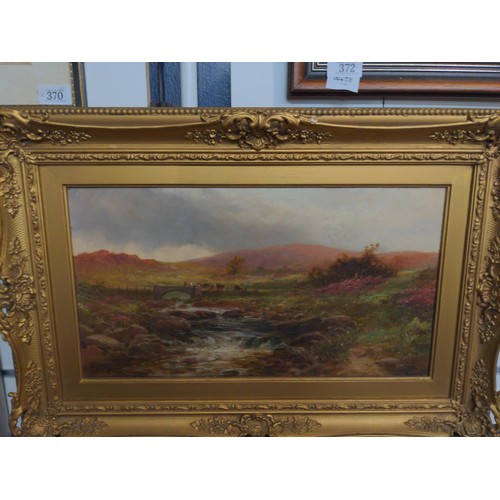 371A - G.H Jenkins (1843-1914) Oil on board of a moorland scene in gilt frame 60 x 40cm