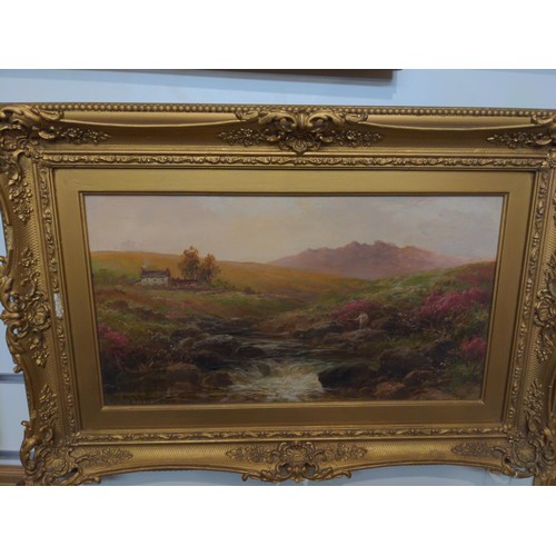 371B - G.H Jenkins (1843-1914) Oil on board of a moorland scene in gilt frame 60 x 40cm