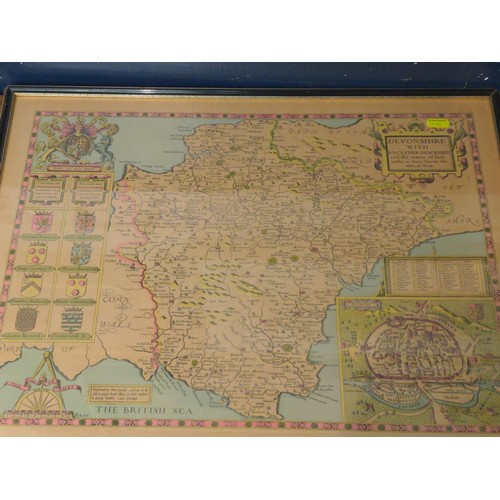 377A - 3 framed maps of Devon & Cornwall.