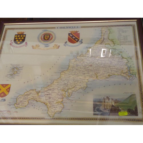 377A - 3 framed maps of Devon & Cornwall.