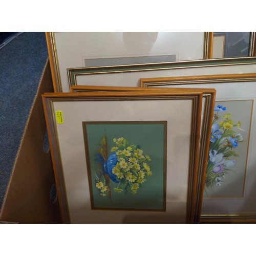 397 - Collection of framed artworks including eight floral illustrations by A.Lomas and a signed limited e... 