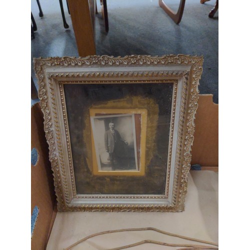 400A - 2 coastal watercolours, 2 Victorian photographs inc. ornate curved glass frame and books. Leisure Ho... 