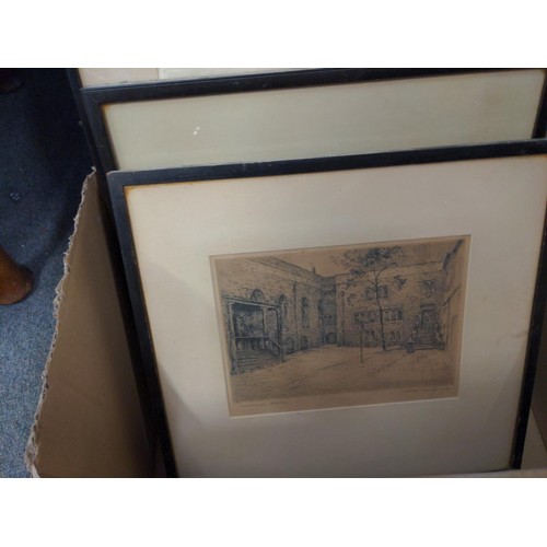 400 - Box of mostly etchings lnc. 3 of Westminster school.