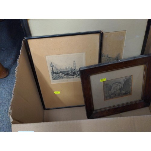 400 - Box of mostly etchings lnc. 3 of Westminster school.