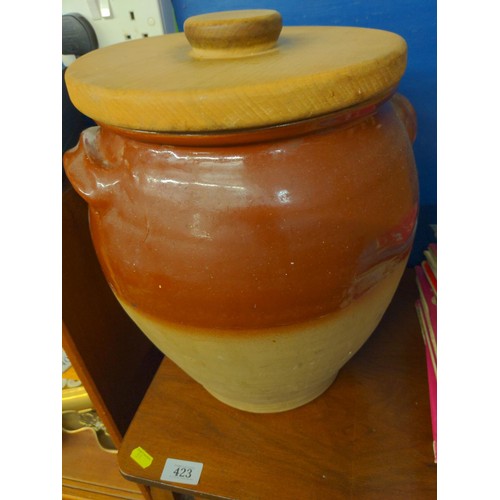 422 - Part glazed large lidded honey jar .Dia 37 H 34 cm