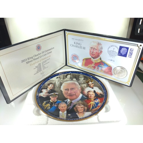 489 - Harrington & Bryne 2023 King Charles III Coronation Silver Proof £5 Coin Cover, together w... 