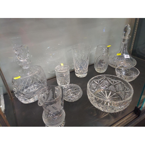 648 - Collection of mixed crystal and cut glass items, inc, decanters, bowls, jug and vases.