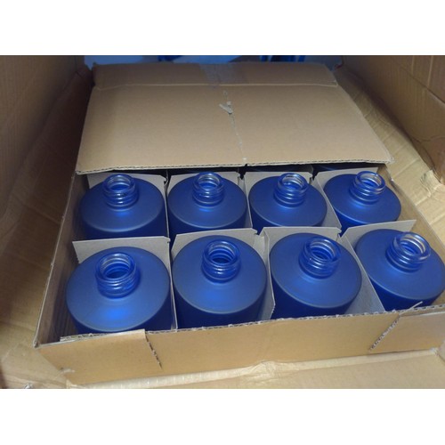 252 - 2  1/2 boxes of 100ml blue bottles & bag of lids, Large qty. of blue jars. With 2 bags of w... 