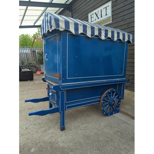 326 - Market sellers hand cart with canvas roof opening sides and underneath storage H213 L230 W88cm