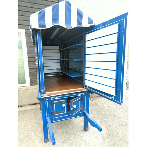 326 - Market sellers hand cart with canvas roof opening sides and underneath storage H213 L230 W88cm