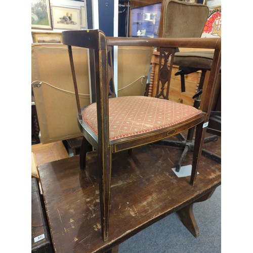 840 - Edwardian curved backed inlaid chair W54 x D46 x H72cm