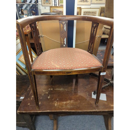 840 - Edwardian curved backed inlaid chair W54 x D46 x H72cm