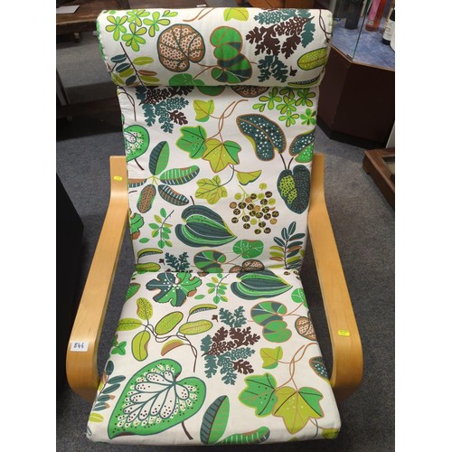 846 - Ikea steam bent armchair with colourful foliage patterned upholstery